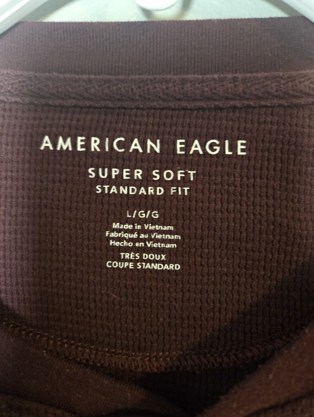 American Eagle Men's Henly Soft Waffle Knit Maroon Lg Cozy Fall Layer - Picture 4 of 8